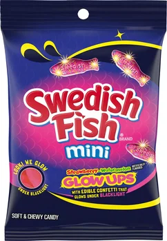 SWEDISH FISH Mini Glow Ups Strawberry-Watermelon Soft & Chewy Gummy Candy, 6.7 oz