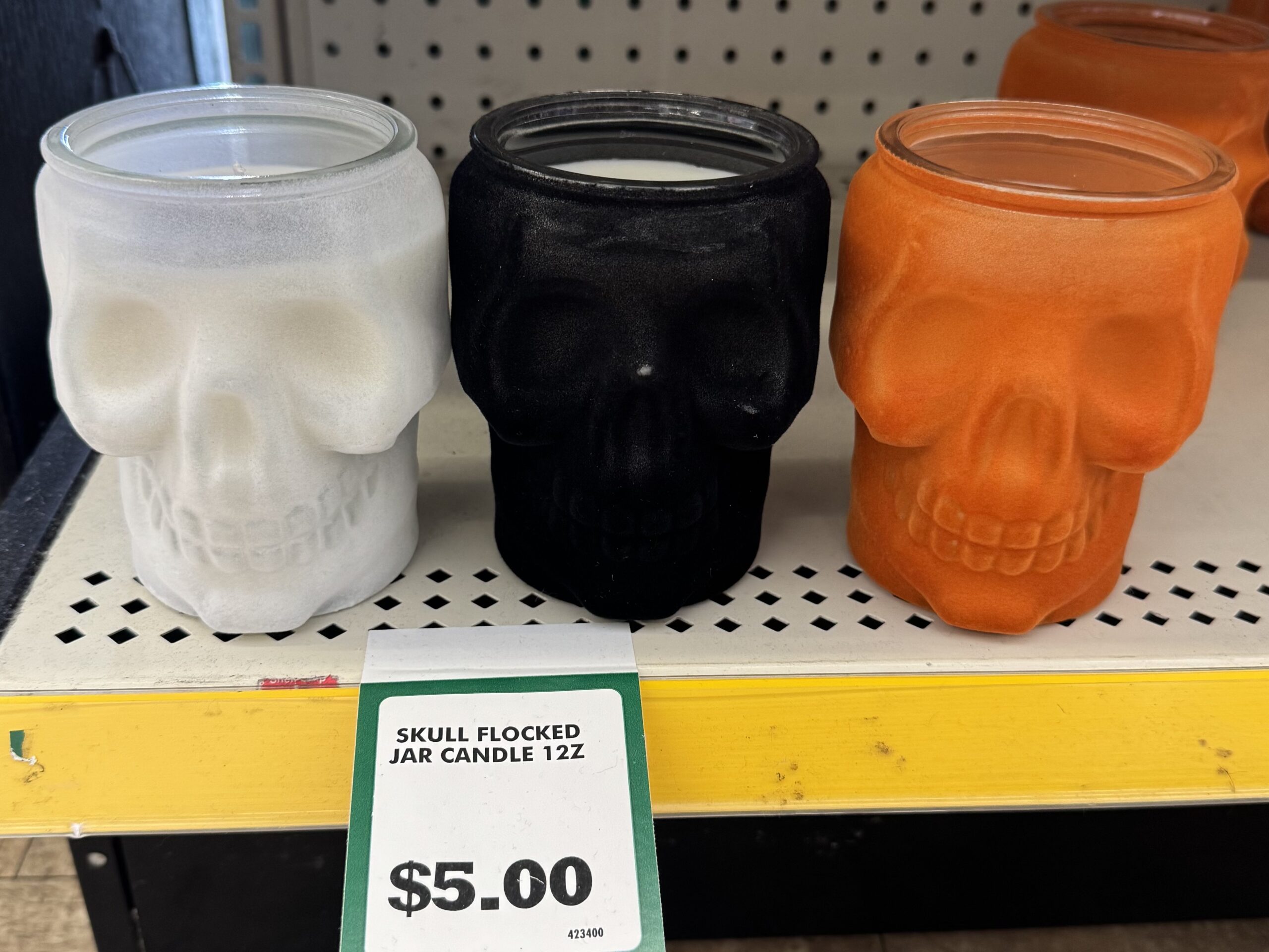 Flocked Skull Shaped Candle Jar, Assorted Colors - in store