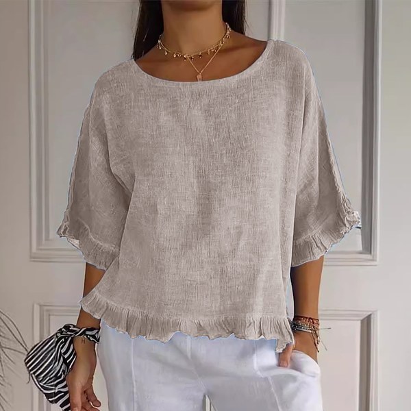 Viadha Cotton-Linen Ruffle Sleeve T-Shirt — $14