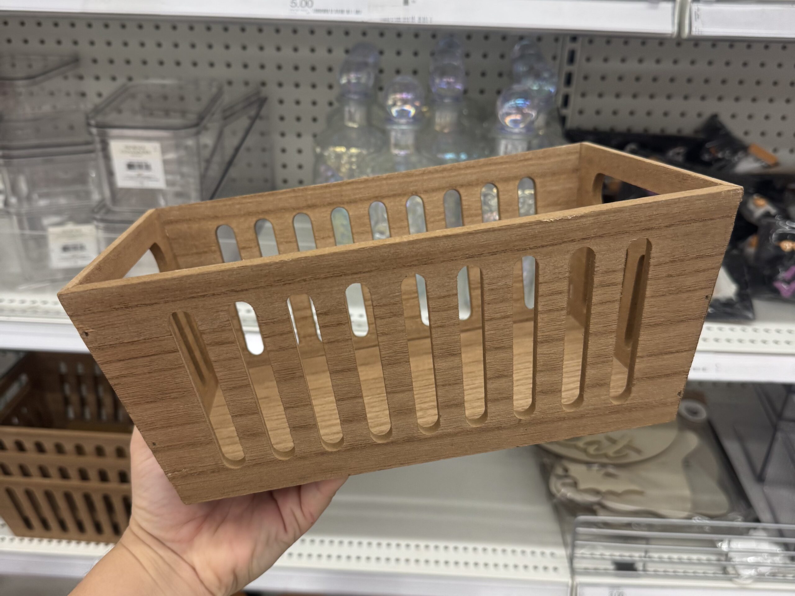 Wooden Slotted Storage Bin - in store