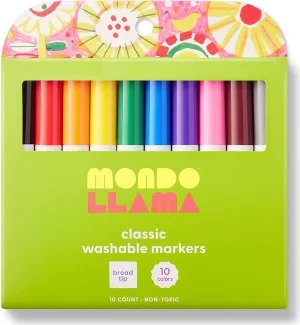 10ct Washable Markers Broad Tip Classic Colors - Mondo Llama™: School Supplies for Kids, 2mm, Multicolored, Ages 3+