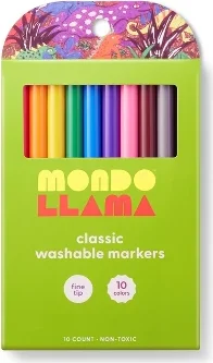 10ct Washable Markers Fine Tip Classic Colors - Mondo Llama™