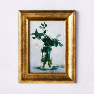 11" x 14" Floral Arrangement Framed Wall Canvas Gold/White - Threshold™ designed with Studio McGee