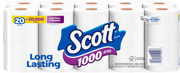 Scott 1000 1-Ply Toilet Paper Unscented - 20 ct