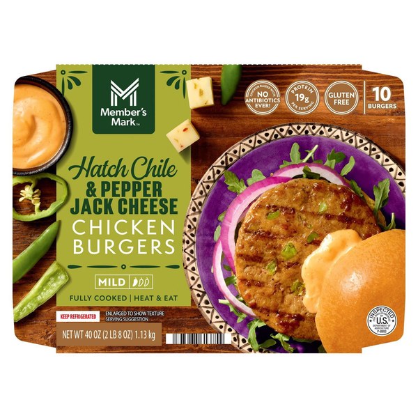 12. Member’s Mark Hatch Chile & Pepper Jack Chicken Burgers, 10 ct. — $14.46