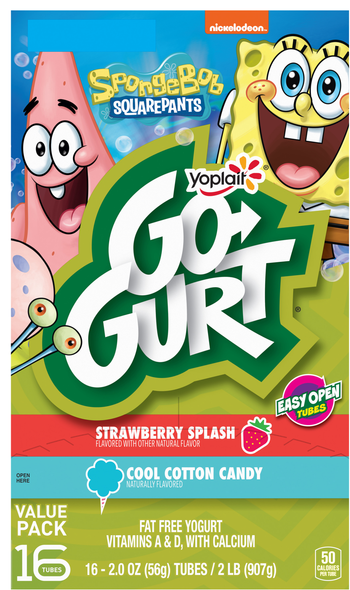 Yoplait Go-GURT Fat Free Strawberry & Cotton Candy Yogurt Tubes - 16 ct