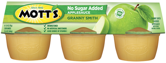 Mott's No Sugar Added Unsweetened Granny Smith Applesauce Cups - 6 ct