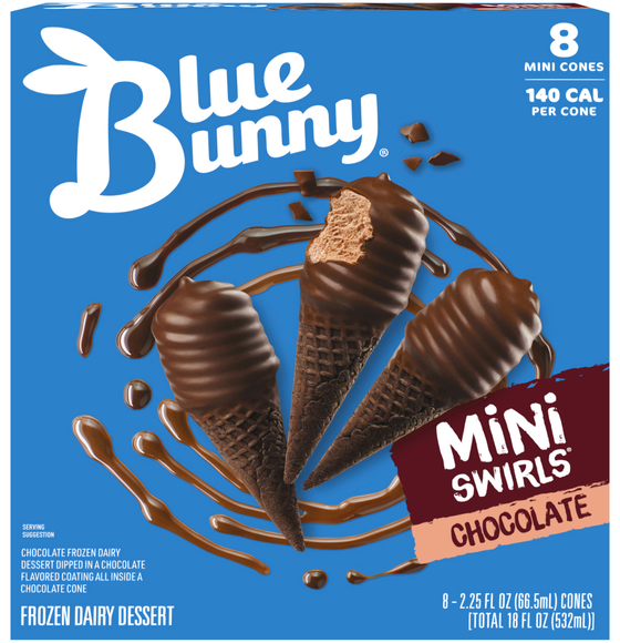 Blue Bunny Mini Swirls Cones Chocolate Frozen Dairy Dessert - 8 ct