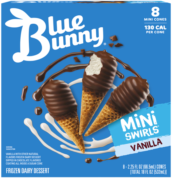 Blue Bunny Mini Swirls Cones Vanilla Frozen Dairy Dessert - 8 ct