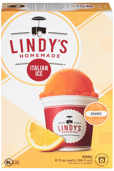 Lindy's Homemade Fat Free Orange Flavored Italian Ice - 6 ct