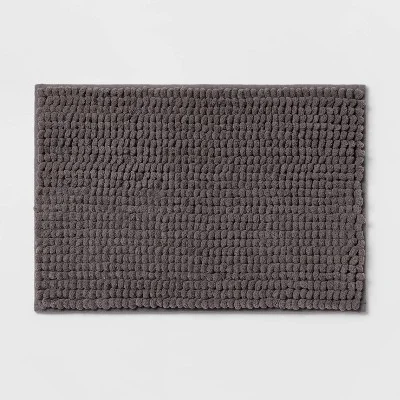 17"x24" Chunky Chenille Cushion Foam Bath Rug Dark Gray - Room Essentials™