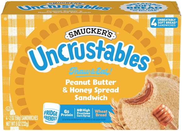 Smucker's Uncrustables Peanut Butter & Honey Spread Sandwich - 4 ct Frozen