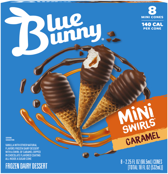 Blue Bunny Mini Swirls Cones Caramel Frozen Dairy Dessert - 8 ct