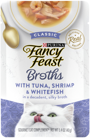 Fancy Feast Broths Classic Tuna Shrimp & Whitefish Cat Food Complement