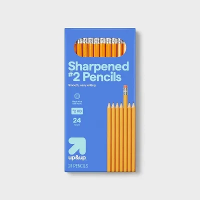 24ct Sharpened #2 Wood Pencils - up&up™: School Supplies, 2.05mm Point, Erasable, No. 2, Yellow, Ages 10+
