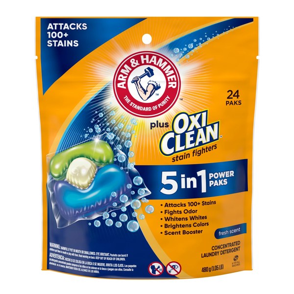 Arm & Hammer Plus OxiClean 5-in-1 Power Paks (24-Pack) - $5 - Arm & Hammer