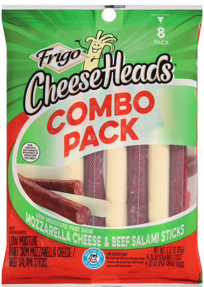 Frigo Cheese Heads Combo Pack Mozzarella & Beef Salami Sticks - 8 ct