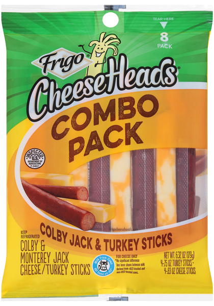 Frigo Cheese Heads Combo Pack Colby Jack & Turkey Sticks - 8 ct