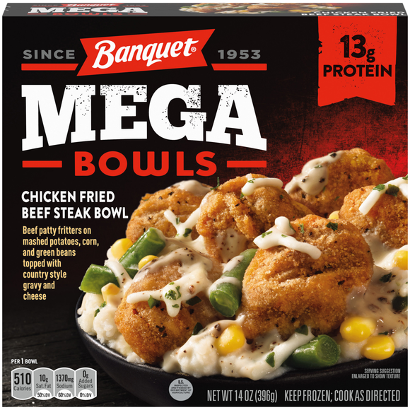 Banquet MEGA Bowls Chicken Fried Beef Steak Protein Frozen Meal