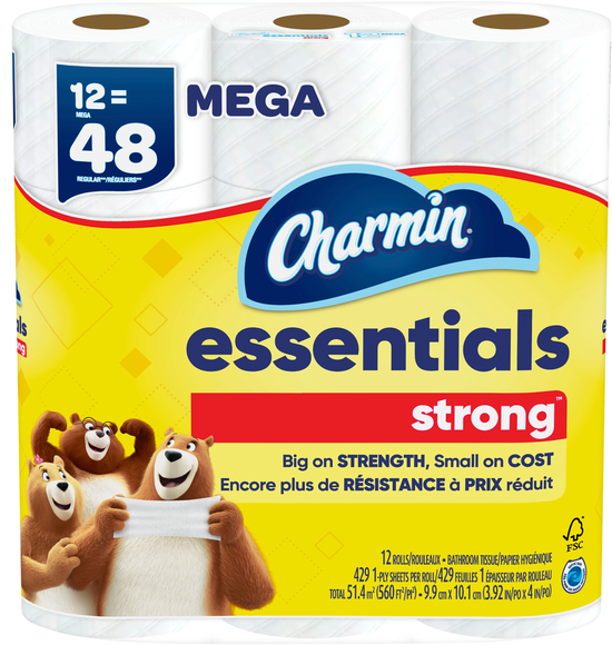 Charmin Essentials Strong Mega Roll 1-Ply Toilet Paper Unscented - 12 ct
