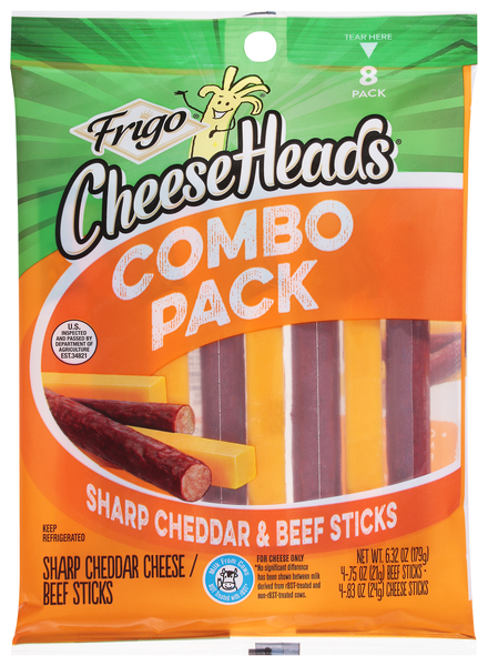 Frigo Cheese Heads Combo Pack Sharp Cheddar & Beef Sticks - 8 ct