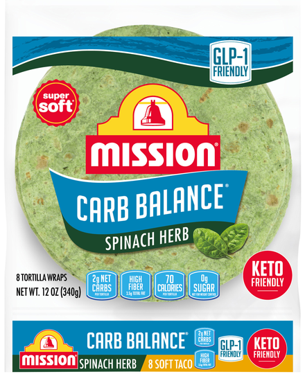 Mission Carb Balance Keto Spinach Herb Super Soft Tortilla Wraps - 8 ct