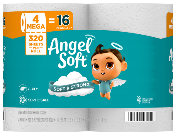 Angel Soft Mega Roll 2-Ply Toilet Paper Unscented - 4 ct