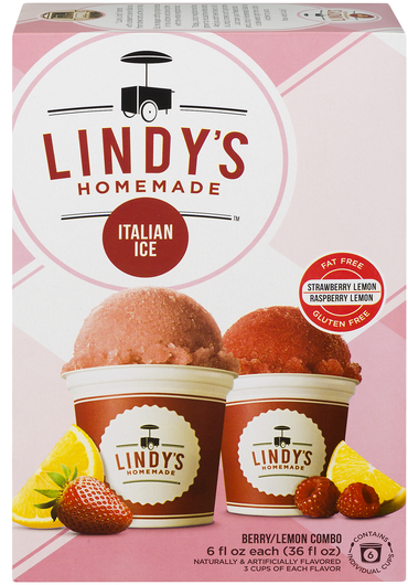 Lindy's Homemade Strawberry Lemon & Raspberry Lemon Italian Ice - 6 ct