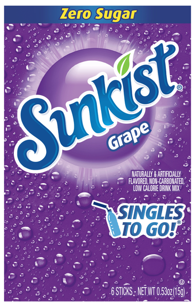 Sunkist Singles to Go Drink Mix Grape - 6 ct