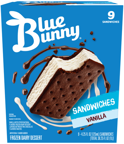 Blue Bunny Simply Vanilla Frozen Dairy Dessert Sandwiches - 9 ct