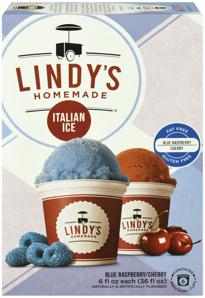 Lindy's Homemade Fat Free Blue Raspberry & Cherry Italian Ice - 6 ct