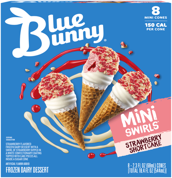 Blue Bunny Mini Swirls Cones Strawberry Shortcake Frozen Dessert - 8 ct