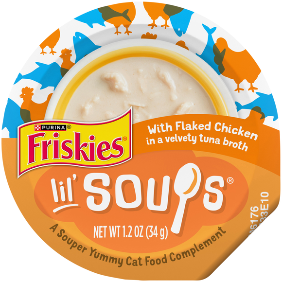Friskies Lil' Soups Flaked Chicken in Tuna Broth Cat Food Complement