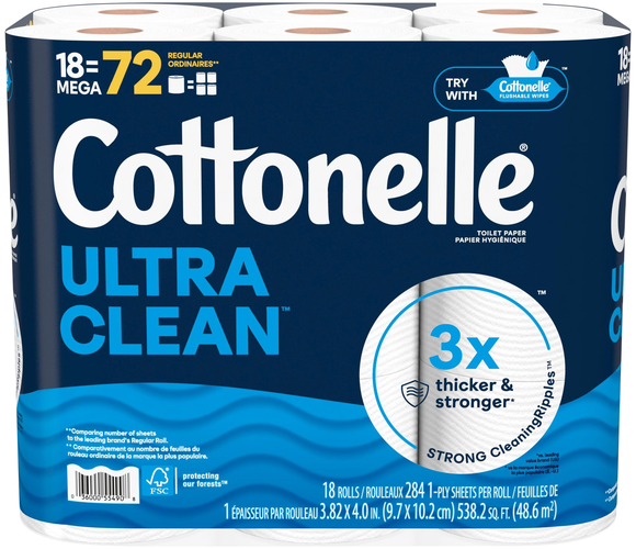 Cottonelle Ultra Clean Mega Roll 1-Ply Toilet Paper Unscented - 18 ct