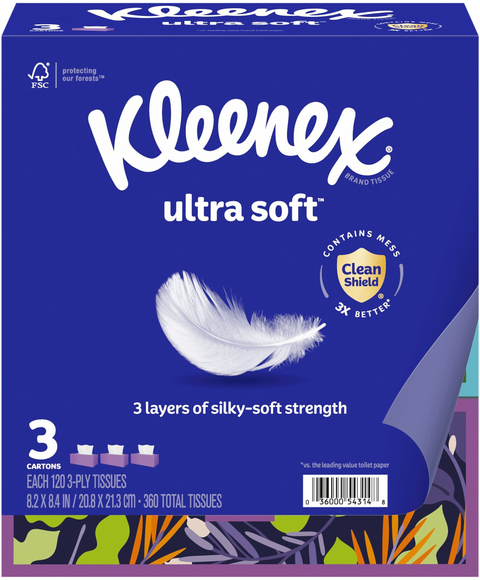 Kleenex Ultra Soft Facial Tissue 3-Ply 120 ct ea - 3 pk