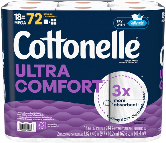 Cottonelle Ultra Comfort Mega Roll 2-Ply Toilet Paper Unscented - 18 ct