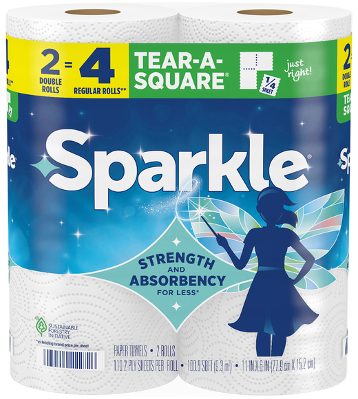 Sparkle Tear-A-Square White Double Rolls 2-Ply Paper Towels - 2 ct