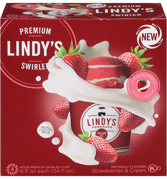 Lindy's Swirled Strawberries & Cream Italian Ice - 4 ct