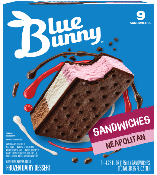 Blue Bunny Neapolitan Frozen Dairy Dessert Sandwiches - 9 ct