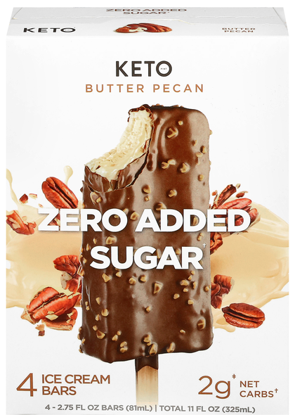 Keto Zero Added Sugar Butter Pecan Ice Cream Bars - 4 ct