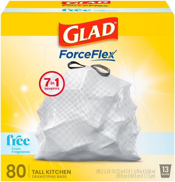 Glad ForceFlex Fragrance Free Tall Kitchen Drawstring Bags 13 Gallon