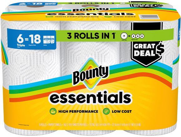 Bounty Essentials Triple Rolls 2-Ply Paper Towels - 6 ct
