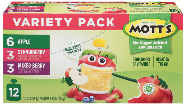 Mott's No Sugar Added Variety Pack Applesauce Pouches - 12 ct