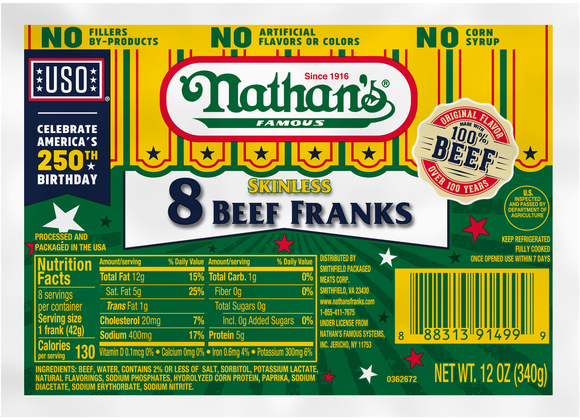 Nathan's Famous Skinless Beef Franks - 8 ct