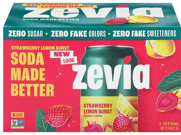 Zevia Zero Sugar Strawberry Lemon Burst Soda - 6 pk