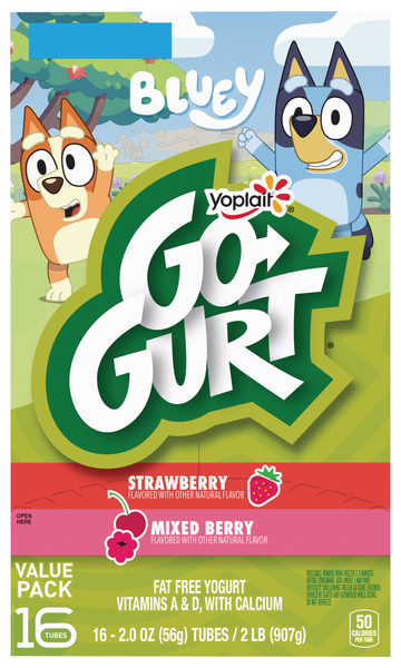 Yoplait Go-GURT Bluey Kids Strawberry & Mixed Berry Yogurt Tubes - 16 ct