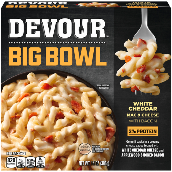 DEVOUR Big Bowl White Cheddar Mac & Cheese with Bacon Frozen Meal
