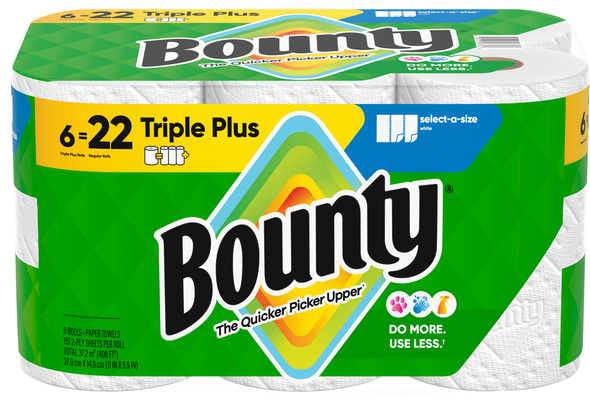 Bounty Select-A-Size Triple Plus 2-Ply Paper Towels White - 6 ct