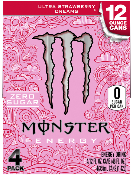 Monster Zero Sugar Ultra Strawberry Dreams Energy Drink - 4 pk