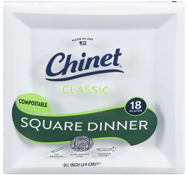 Chinet Classic Compostable Square Dinner Plates 9.5 Inch